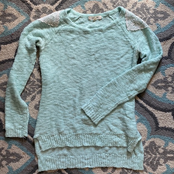 Mint Sweater with Lace Capped Shoulders - Picture 1 of 3